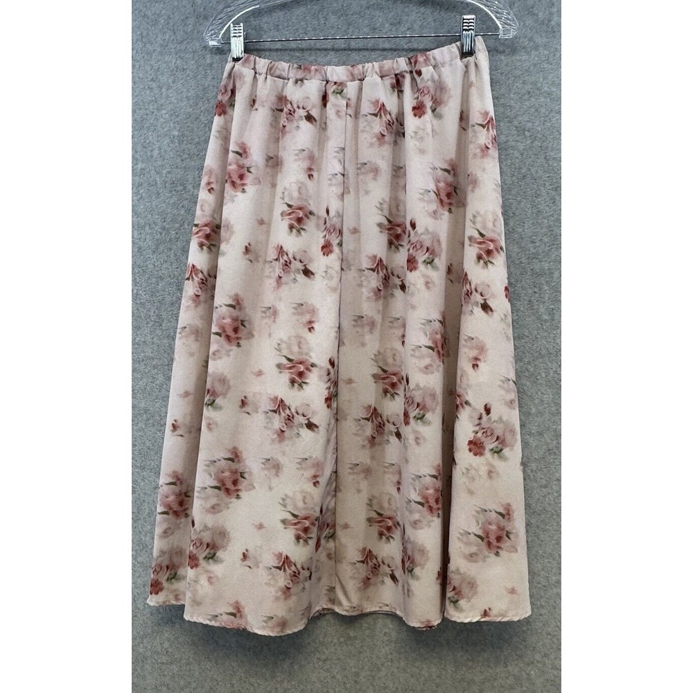 Pink Floral Skirt Womens Small Feminine Flowing Sheer Layer Over Satin Like Slip - Picture 2 of 10